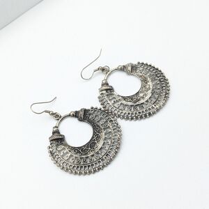 Oxidized silver tone large boho statement dangle earrings